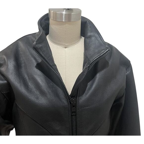 Unik Leather Jacket Womens Small Black Quilted Zip Off Lined Biker Moto Zip - Picture 4 of 15